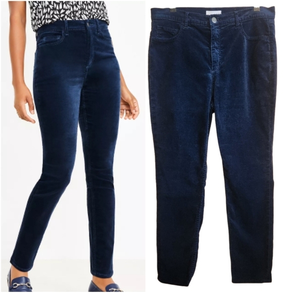 MIDNIGHT BLUE LOFT VELVET HIGH RISE SKINNY JEANS PANT EUC SIZE 32 / 14 - Picture 1 of 9
